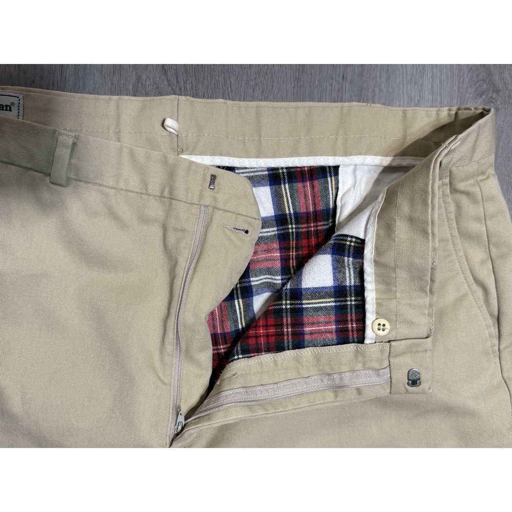 Vintage LL Bean Flannel Lined Pants Men Size 44x32 Khaki Cotton USA 1259390
